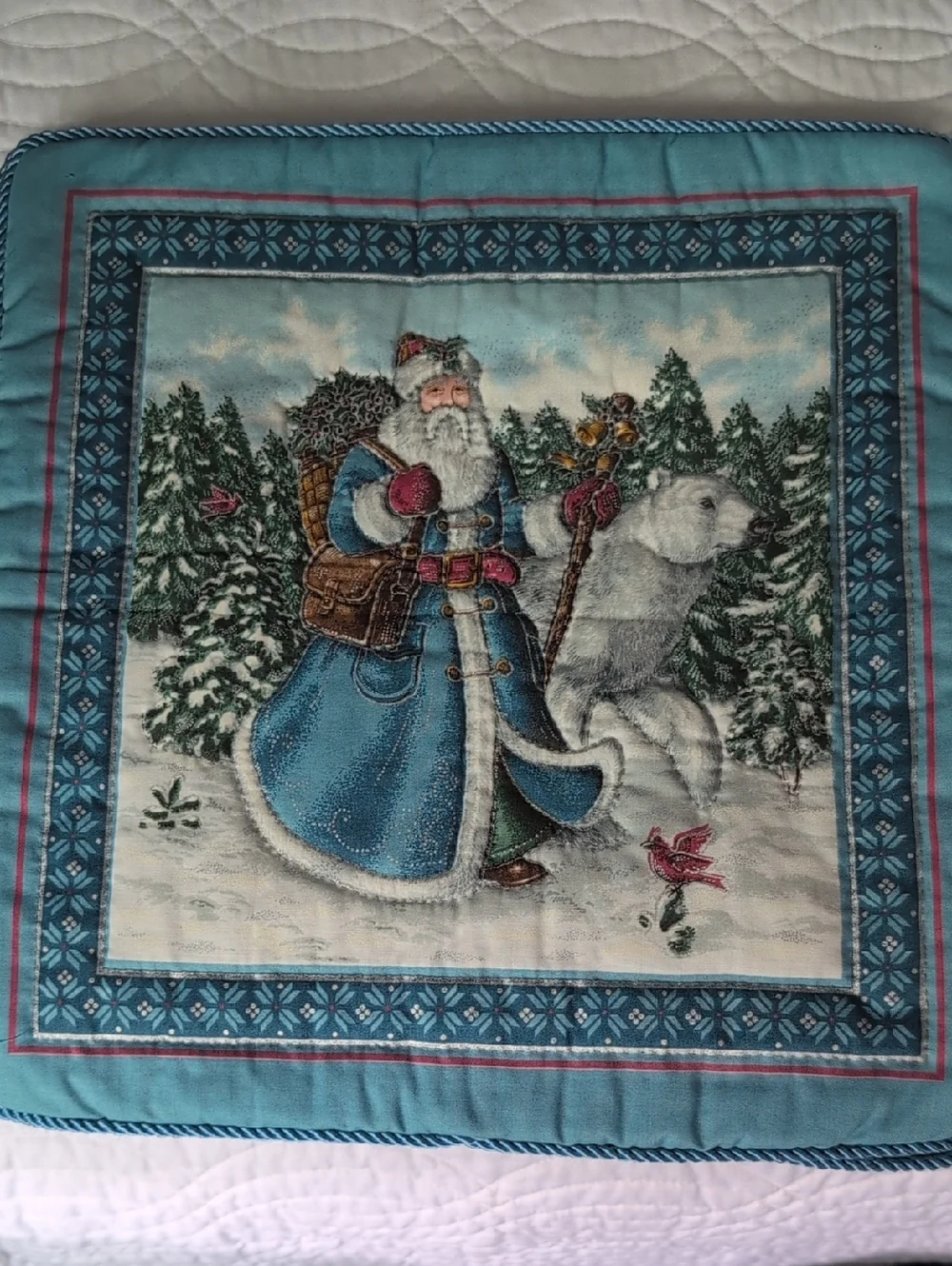 Holiday Santa Throw Pillow Cover in Blue